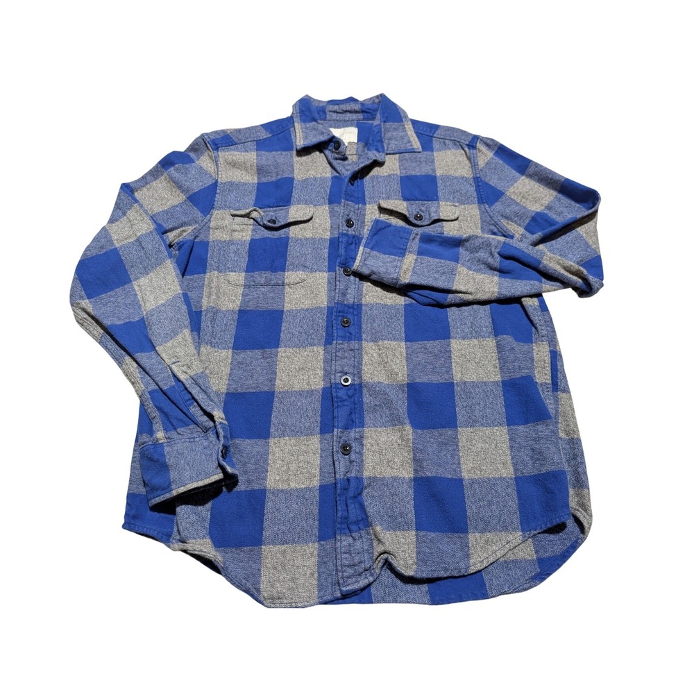 American Eagle Flannel Shirt Mens Medium Blue Grey Classic Fit Buffalo Plaid L/S